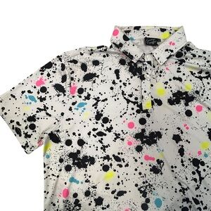 Sunday Swagger Men's Splatter Print Polo Golf Shirt XL Poly Spandex Performance